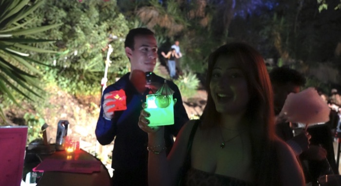 Drinks with glowing LED ice cubes at the non alcoholic bar